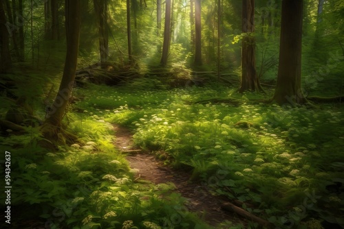 Sunlit Forest Glade  A captivating image of a sunlit forest glade  Generative AI 