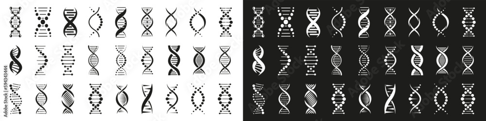 DNA icon collection. Set of black dna icons Stock Vector | Adobe Stock