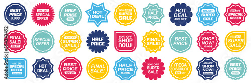 Set of promotion label tags banner. Super sale, special offer, shop now, best price, mega discount