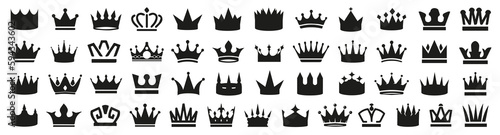 Set of black crown icons. Black crown symbol collection