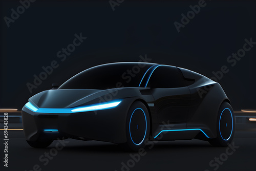 Cool futuristic sport car on a highway generated ai © RACCOON