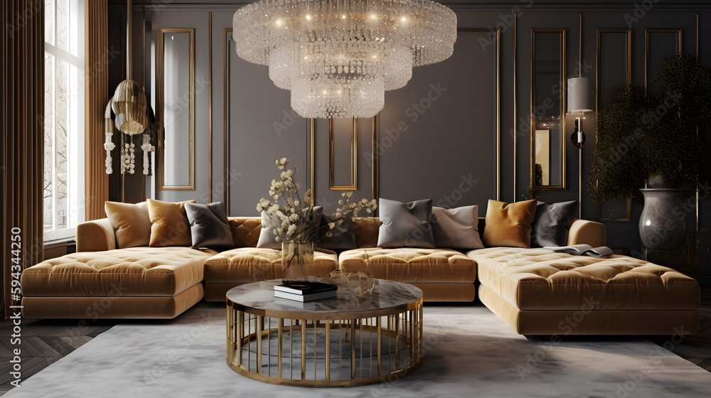 Glamour modern style interior design, luxurious living room with velvet ...