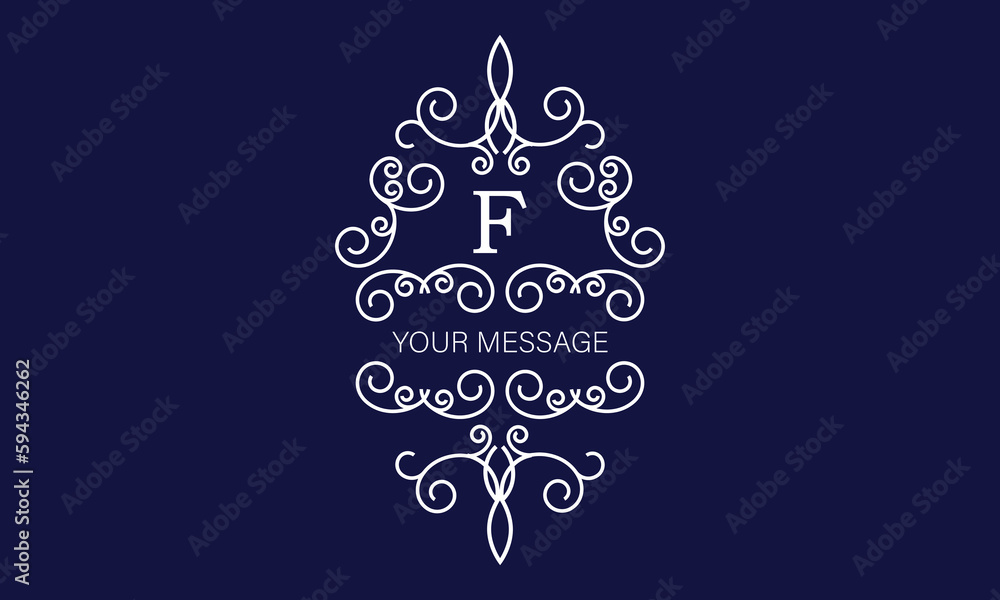 Vintage luxury logo with initial F. Calligraphic royal emblem with elements of elegant decor. Vector monogram