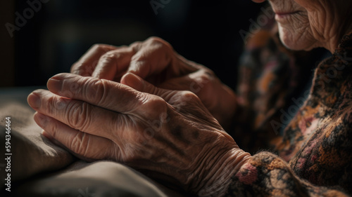 wrinkled hands of an elderly woman generative ai