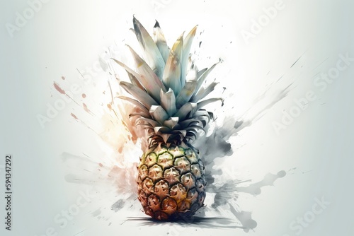  a pineapple with a splash of paint on the side of it's face and a white background behind it, with a splash of paint on the side of the image. generative ai