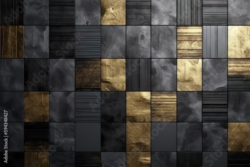  a black and gold tiled wall with a black and gold stripe on it's side and a black and gold stripe on the other side of the wall.  generative ai