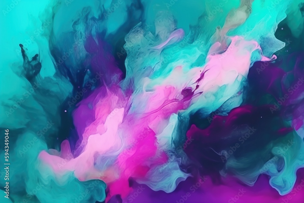  an abstract painting of blue, pink, and purple colors on a blue background with a black outline on the bottom of the image and bottom half of the image.  generative ai