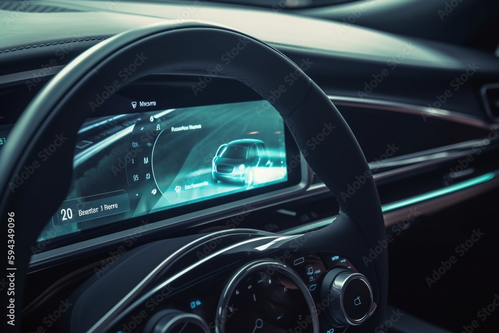 Close-up of modern car dashboard with technology features