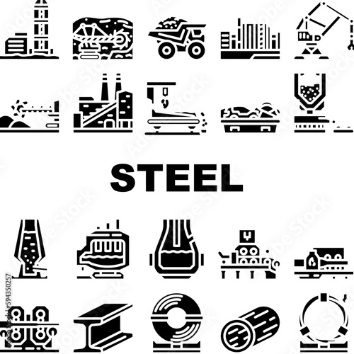 steel production industry metal icons set vector