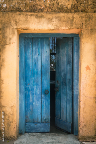 Colorful old door from the former prison on Prison Island (Changuu Island) Zanzibar Tanzania Africa