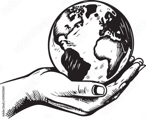 Hand hold the world, hand drawing vector illustration, SVG