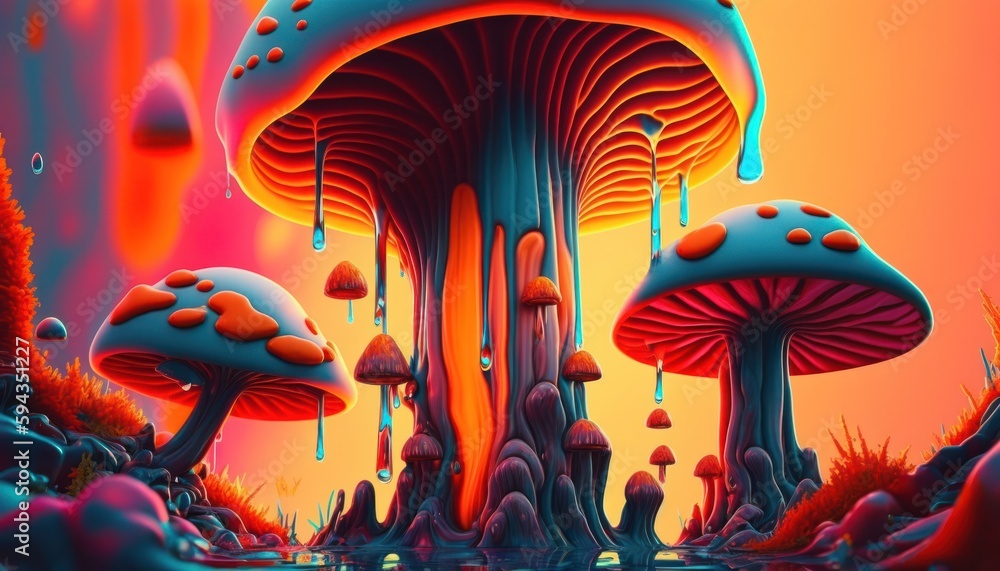 Trippy psychedelic background of magic mushrooms generative ai Trippy psychedelic background of magic mushrooms generative ai