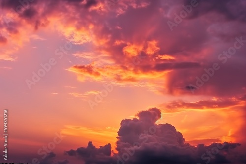  a plane flying in the sky with a sunset in the back ground and clouds in the sky with a plane in the middle of the sky. generative ai