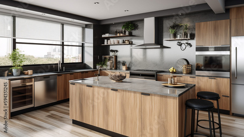 modern kitchen interior with kitchen furniture