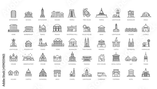 Set of type of houses icons. Vector icons