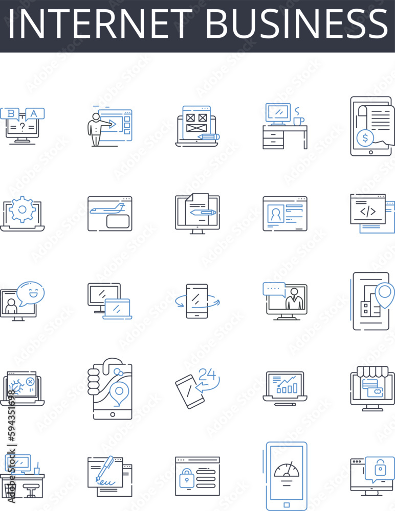 Internet business line icons collection. Online business, E-commerce, Web-based business, Digital enterprise, Cybercommerce, Virtual business, Web commerce vector and linear illustration. Electronic