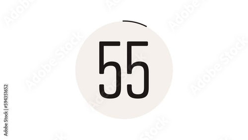 Minimal countdown one minute animation from 60 to 0 seconds. 4k footage.