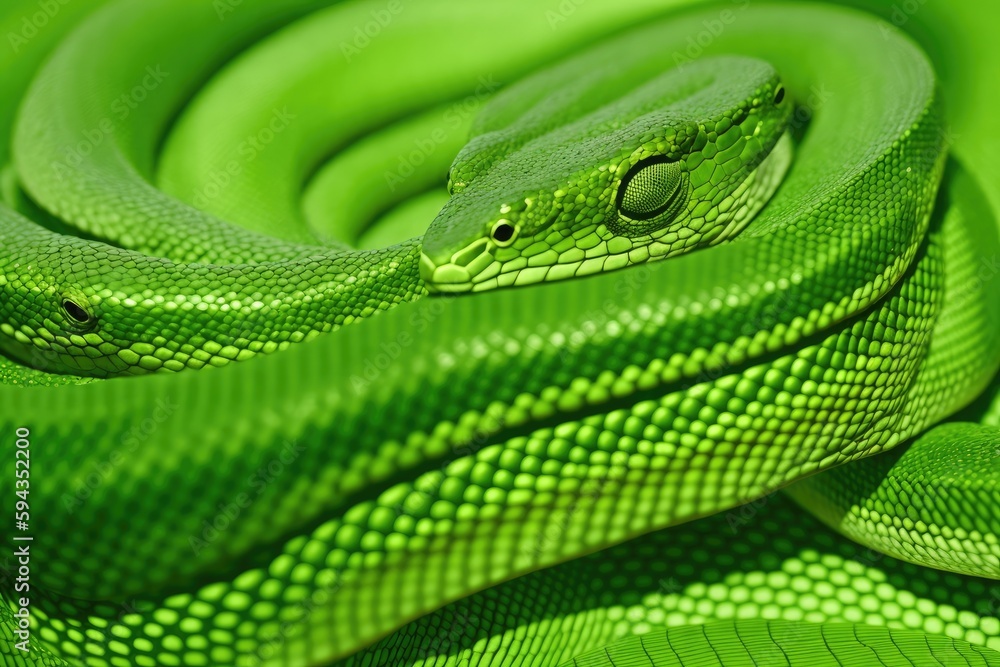 Fototapeta premium Green python snake skin texture background, generative ai