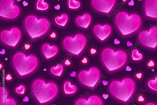 a lot of hearts that are in the air plain purple background, generative ai