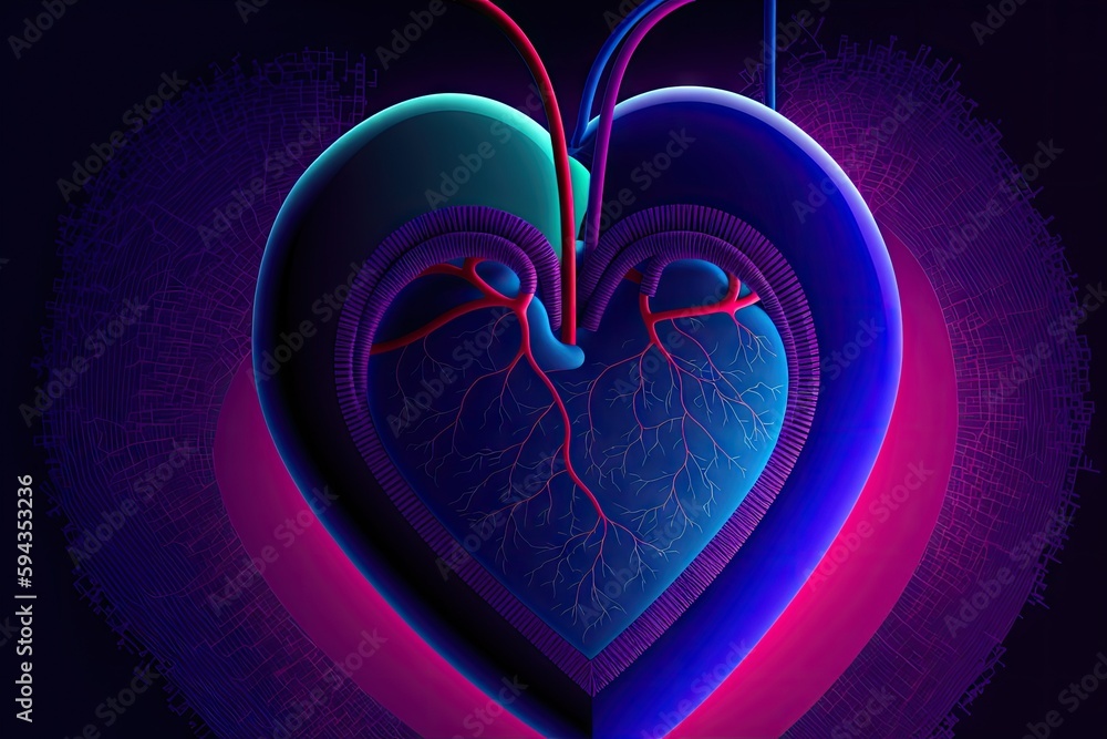 Surreal illustration of a human heart on a dark background , generative ...
