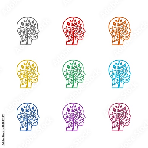 Mind Tree Brain icon isolated on white background. Set icons colorful