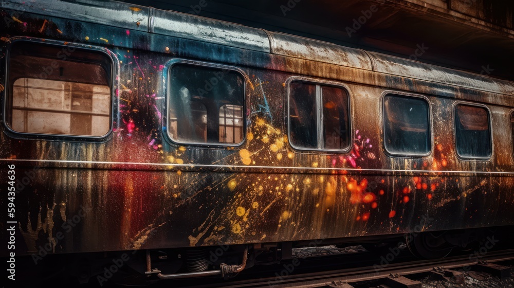 Obraz premium Abandoned colorful train. Generative ai.
