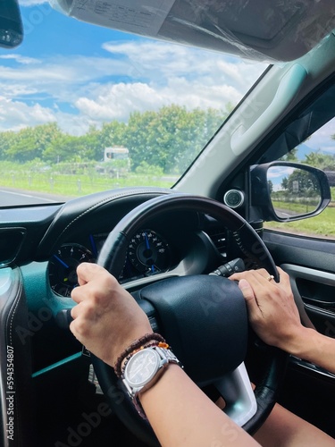 Driving car with great view. Car interior