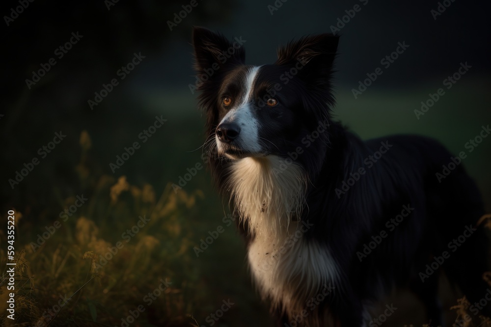 A Border Collie is beautifully captured in this environmental portrait against a lush green park background, with generative AI technology A Border Collie is beautifully captured in this environmental portrait against a lush green park background, with generative AI technology