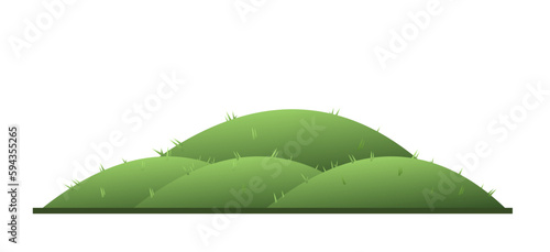 Rural meadows and hill gardens. Landscape green summer. View of nature relief. Thickets of grass for pastures and farms. Cartoon fun style. Flat design. Isolated on white background. Vector