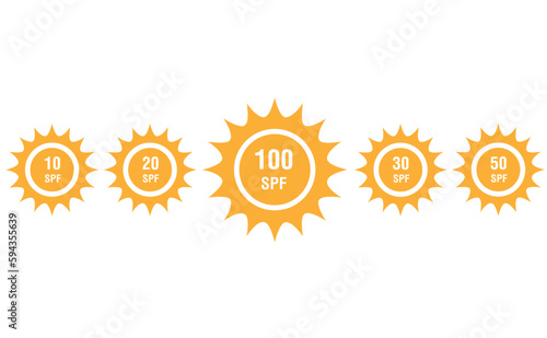 Iconos de sol con factor de protección spf. Vector