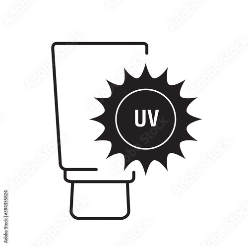 Icono de vector de protección solar uv junto a un bote de crema