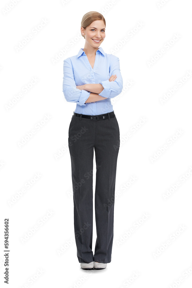 Portrait, vision and arms crossed with a business woman isolated on a transparent background. Mindset, mission or professional with a confident and attractive young female employee standing on PNG Portrait, vision and arms crossed with a business woman isolated on a transparent background. Mindset, mission or professional with a confident and attractive young female employee standing on PNG