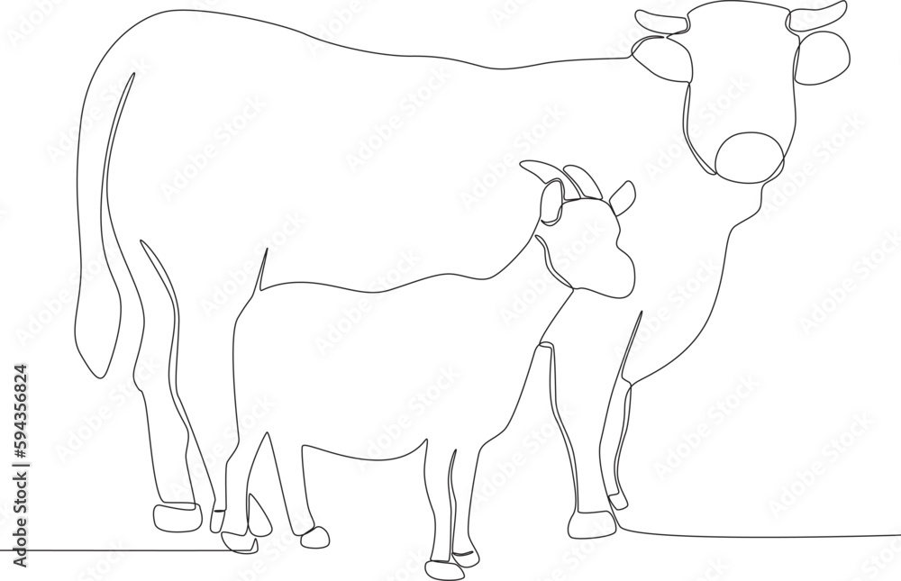 Sacrificial animals for Eid al-Adha. Eid al-Adha one-line drawing