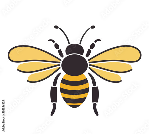 Projection of a cartoon bee on a white background. Vector illustration, print for background, print on fabric, paper, wallpaper, packaging.	