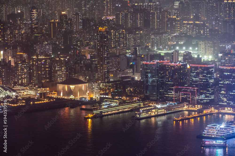 Naklejka premium Hong Kong skyline at night view from Victoria Peak