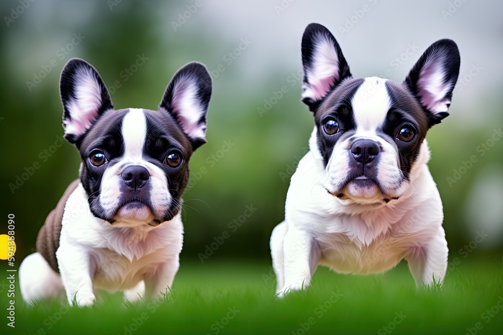 Fototapeta premium Colored French Bulldog. Cute dog, generative ai, looking into camera