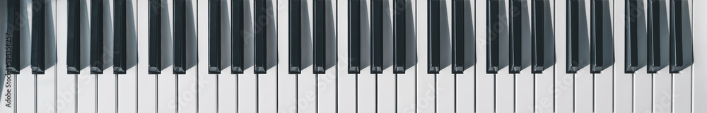 Naklejka premium Photo of piano keys in the morning together with light and shadow. Musical instrument keyboard. 