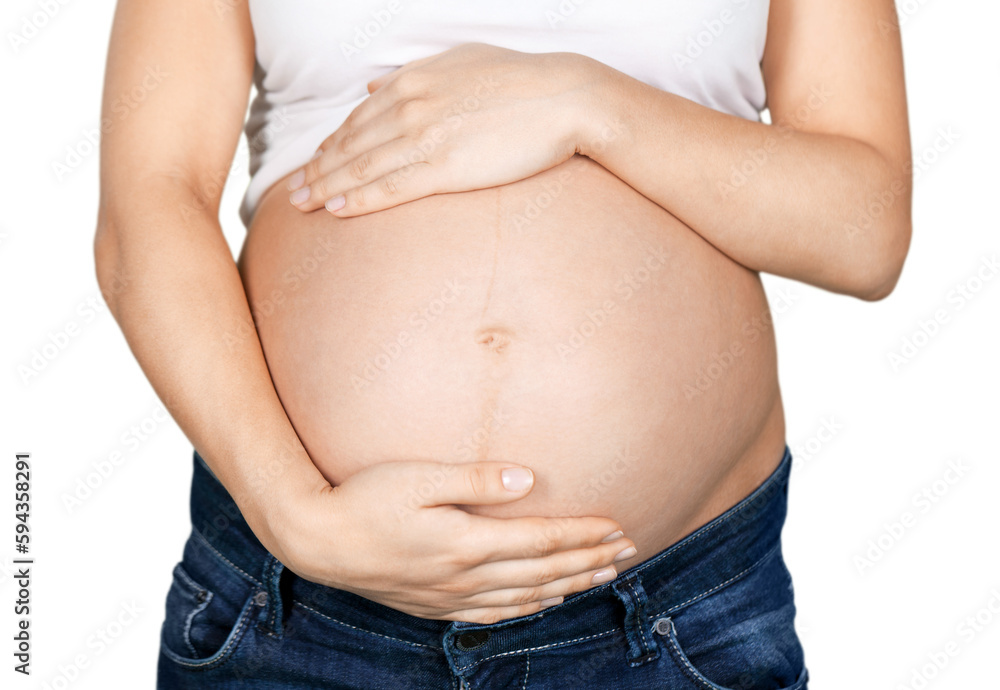 Beautiful pregnant woman holds her belly Beautiful pregnant woman holds her belly