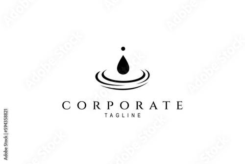 Falling water drop silhouette vector logo on white background