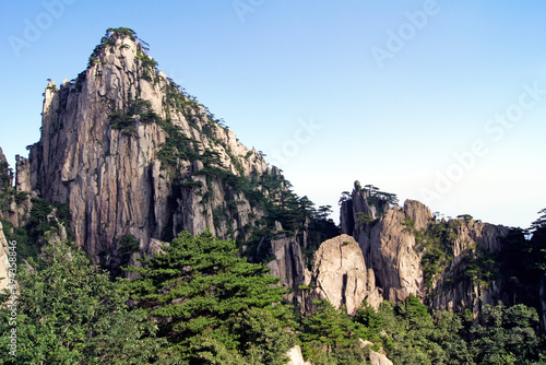 Rock with pine trees in Huangshan, Yellow Mountain, Anhui, China