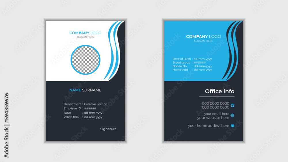 Modern ID Card Template with an author photo place. Office Id Card Layout. Employee Id Card for Your Business or Company.