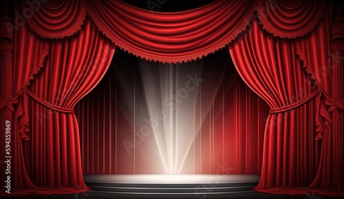red podium with spotlight on red curtain by ai generative