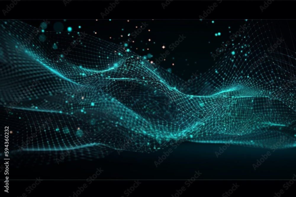 Obraz premium Wave digital background wallpaper with soft points and lines. Waving abstract internet technology communication network texture design. Ai generated