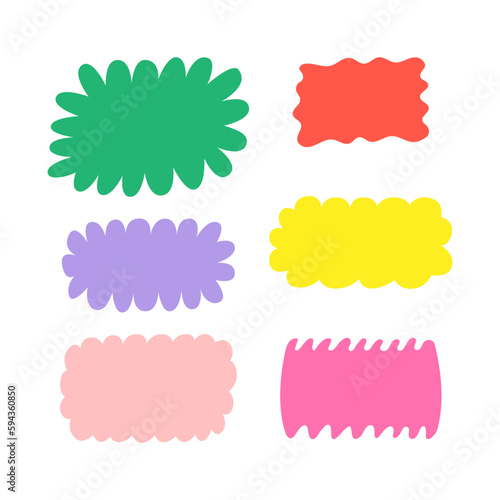 Set of colorful bubble speeches. Vector flat illustration of  abstract wavy shapes. Kid core aesthetic concept