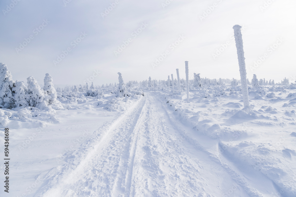 Winter mountain landscape, Karkonosze in Poland in winter.