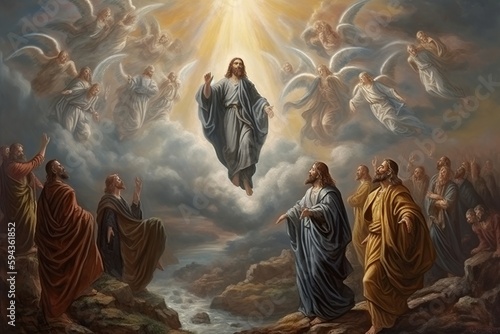 An illustration of the ascension day of Jesus Christ. Biblical Series made with generative AI photo
