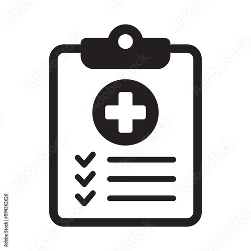 Medical history icon, medical report symbol. Health care clipboard icon. Medical card icon.