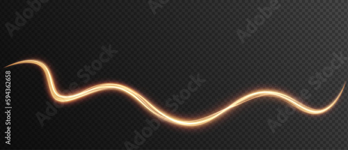 Golden curved light line, rope, tape. Smooth festive gold line png with light effects. Element for your design, advertising, postcards, invitations, screensavers, websites, games. 