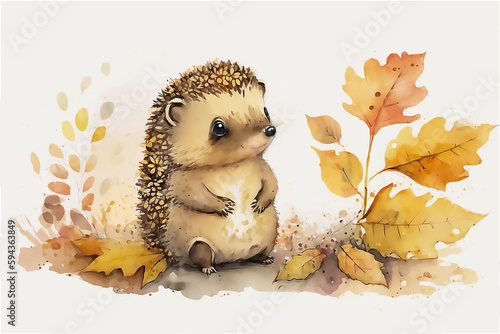 Adorable hedgehog. Watercolor illustration. Generated AI. © bit24