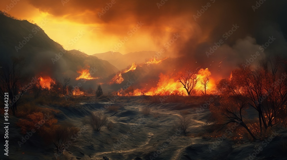 Fototapeta premium Forest fires, Wildfire. Generative AI 